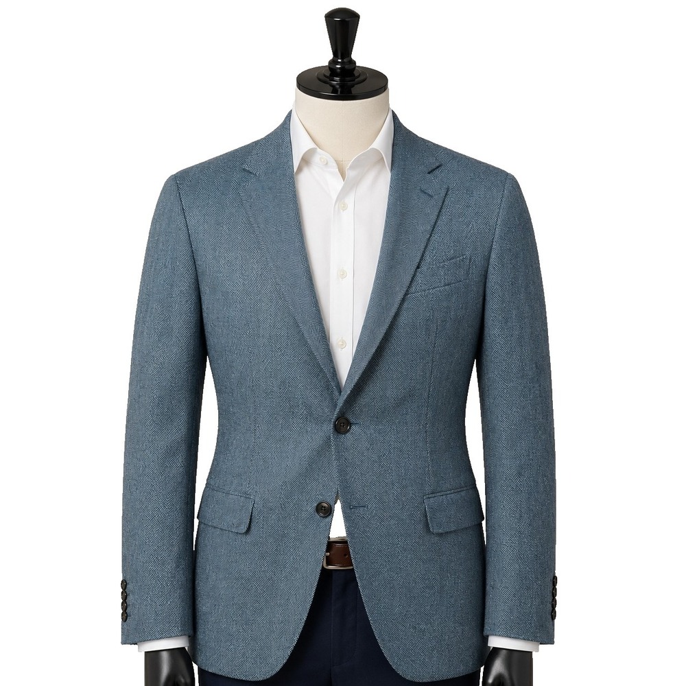 Canali 1934 Blazer 40R Wool Cashmere Herringbone Flannel Aqua Sport Coat L 13290